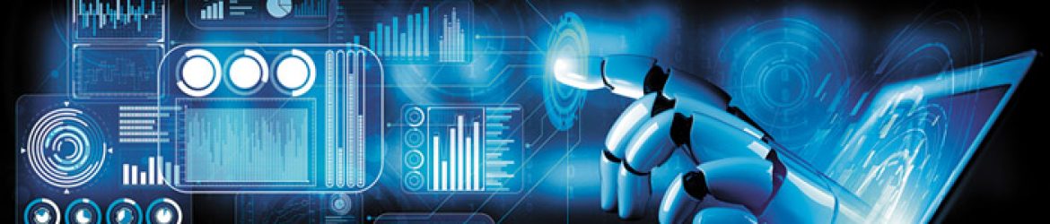 Artificial intelligence AI research of robot and cyborg development for future of people living. Digital data mining and machine learning technology design for computer brain communication.